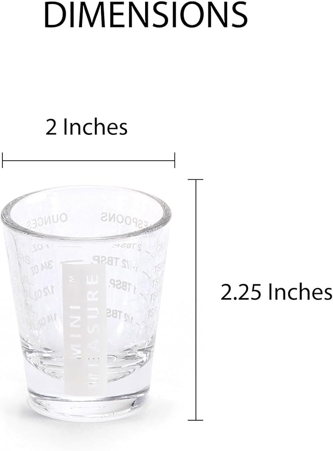 Kolder Mini Measure Heavy Glass, 20-Incremental Measurements Multi-Purpose Liquid and Dry Measuring Shot Glass, White, Set of 2