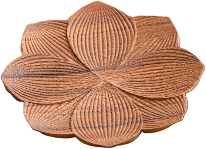 Walnut Wood Fruit Tray, Handmade Chinese Style Snack Serving Plate, Solid Wood Tea Dessert Tray for Dim Sum, Vintage Walnut Platter, Gift (Lotus)