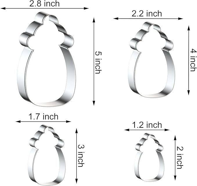 Baby Bottle Cookie Cutter Set for Baby Shower Baking, 5/4/3/2 inch, 4 Piece, Stainless Steel
