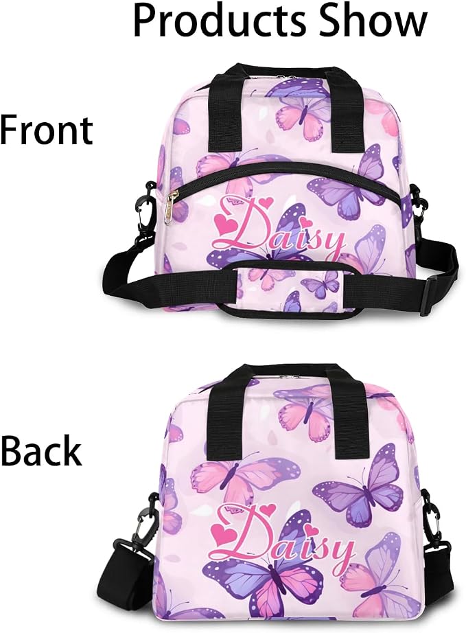 Personalized Butterfly Lunch-Bag for Women, Custom Insulated Cooler Lunch Box with Name, Leakproof-Reusable Lunch Tote Bag for Work Office Picnic - Pink Purple 2