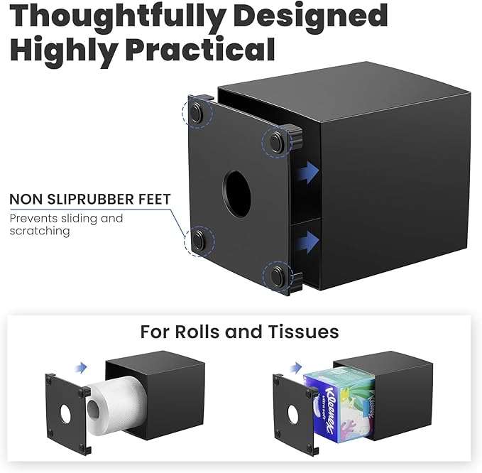 Tissue Box Cover, Square Modern Facial Acrylic Tissue Holder Napkin Dispenser Accessories for Bathroom Vanity Countertop,Bedroom Dresser,Night Stand,Desk,Office (Black)