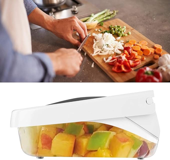 OUKENS Manual Food Chopper, 3-in-1 Multifunctional Vegetable Fruit Cutter with Container for Onion, Potato, Carrot, Easy Push Down Handheld Kitchen