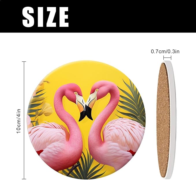 Flamingo Pineapple Butterflies Palm Leaves Pattern Set of 4 Ceramic Coasters with Holder,Absorbent Drink Bar Coasters,Table Coasters