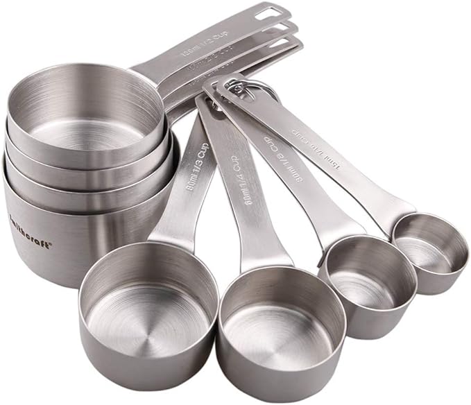 Measuring Cup Set of 8, 18/8 Stainless Steel Measuring Cups for Kitchen & Baking, Heavy Duty Metric & US Measure Cups Set with 2/3 Cup & 3/4 Cup Meaure Cups