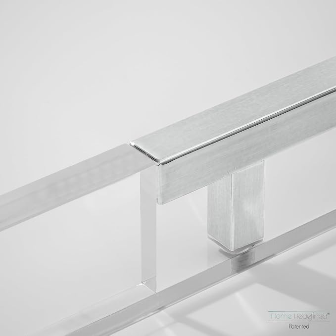 Modern 16"x12" Rectangle Acrylic Lucite Plastic Decorative Serving Tray with Silver Stainless Steel Metal Handles for Home Decor Ottoman Coffee Table Food Fruits Lap Vanity Perfume By Home Redefined