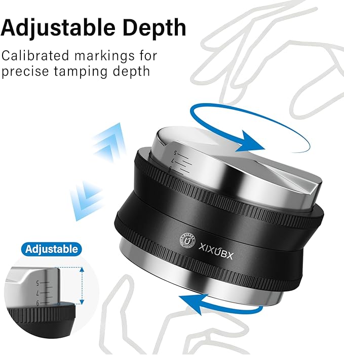 XIXUBX 58mm Espresso Tamper, Coffee Distributor and Tamper 304 Stainless Steel, Adjustable Depth Distribution Tool Professional Espresso Leveler Barista Tools Fits 58mm Portafilter
