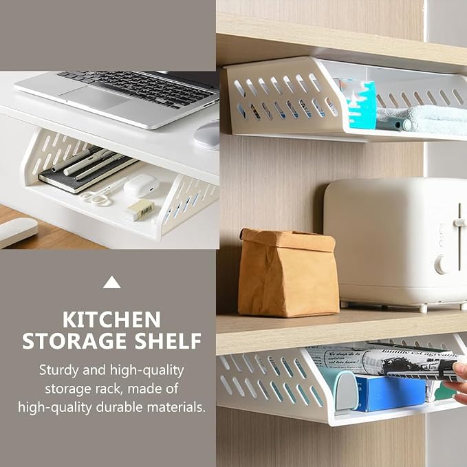 Cabilock Plastic Kitchen Storage Shelf 12.71X9.05X3.54In under Desk Hanging Rack Organizer for Bathroom Office Multipurpose Neat Storage Solution