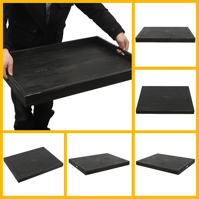 Noodle Board, 30x22in Pine Wood Stove Top Cover, Vintage Countertop Protector for 30" Stoves, Kitchen Serving Tray w/Cut-out Handles, Extra Workspace Sink Cover, Cutting Board Hold 44 lbs, Black