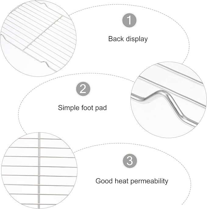 Toyvian Stainless Steel Barbecue Grid Rack Portable Roasting Cooling Rack Non-stick Cooling Holder for Outdoor Bbq and Kitchen Baking