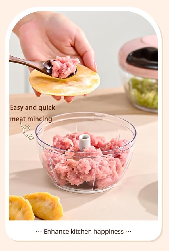 Manual Food Chopper Vegetable Processor, Portable Hand Pull String Garlic Mincer Onion Cutter for Veggies, Ginger, Fruits, Nuts Kitchen Cooking, Herbs, etc., 500ml, Kitchen Cooking Tool