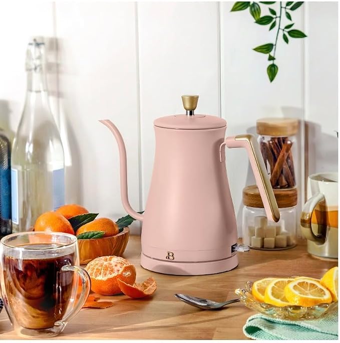 Beautiful Electric Gooseneck Kettle, 1 Liter, 1200W, Stainless Steel Interior, Fast Boil, Precision Pour Spout, Auto Shut-Off & Boil-Dry Protection (Pink)