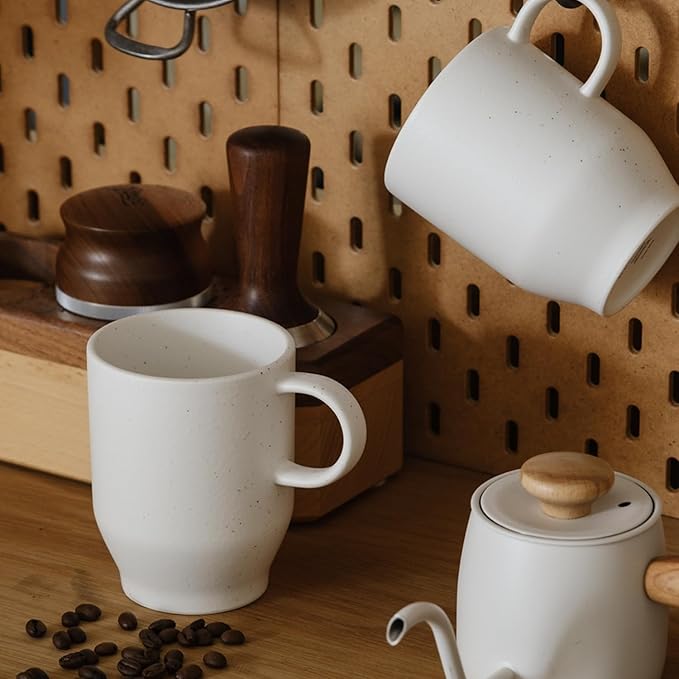 WENSHUO Mug Set of 4, Reactive Glazed Stoneware Mug, 12oz (Nacre White)