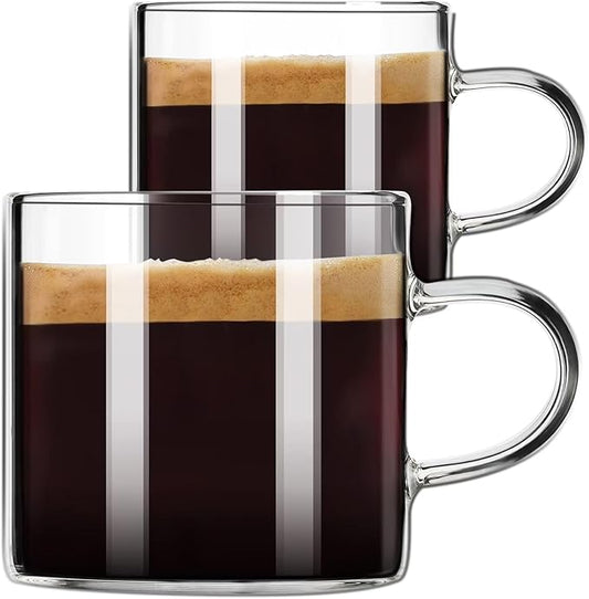 PARACITY Espresso Cups Set of 2, High Borosilicate Espresso Shot Glass, Clear Small Expresso Shots Cup, Espresso Accessories (4.3 OZ)