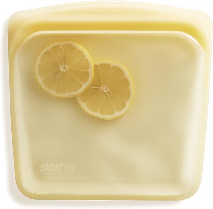 Stasher Silicone Reusable Storage Bag, Sandwich Bag, Reusable Freezer Bags, Microwave, Dishwasher, Oven Safe, Sous Vide, Lunch Container, Eco Friendly, Leak-free, Food Storage Bags, 28oz, Yellow | Reusable Food Bag