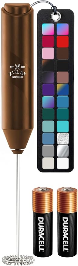 Zulay Kitchen Powerful Milk Frother AA Batteries Included – Ultra Fast Handheld Drink Mixer with Stainless Steel Whisk Stirrer for Coffee, Protein, Matcha & More, Frother Wand Electric Frothmate