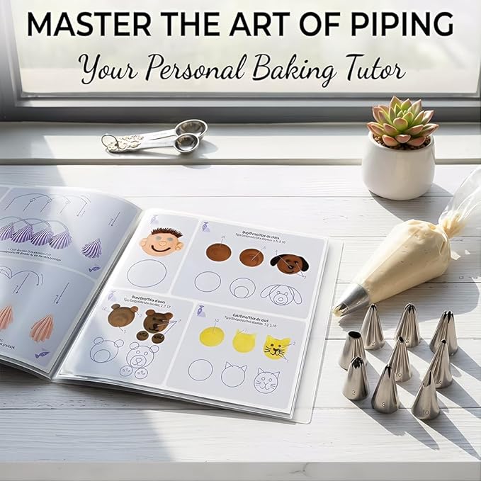 Cake Practice Decorating Board Set with Protector Reusable Wipeable, MDTARVF 23 Sheets Icing Piping Nozzles Practice Drawings Cake Decorating Kit Supplies