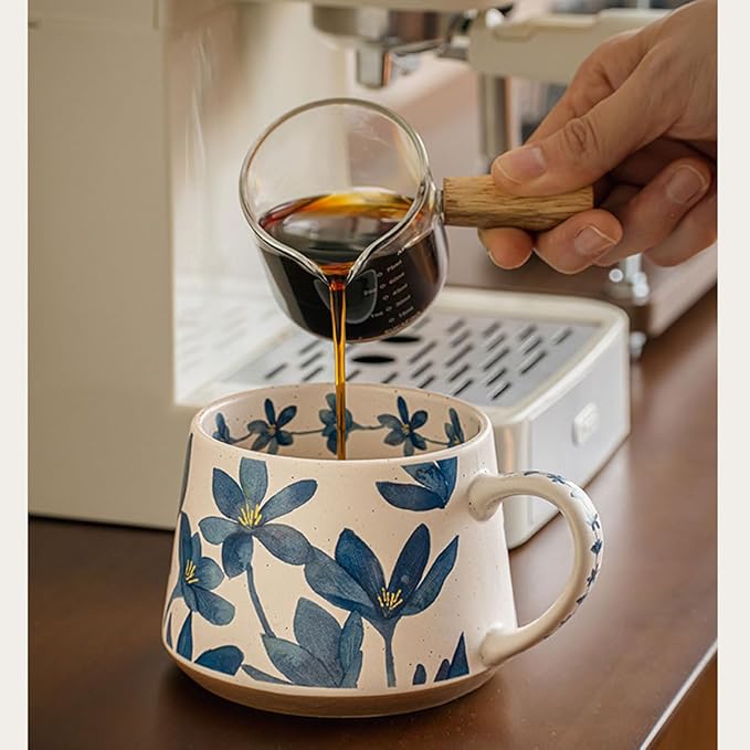 Elegant Floral Ceramic Mug ，Blue Flower Design mug with Handle, Unique Watercolor Flower Design Tea Mug for Home & Office，Microwave safety (Blue And Pink)