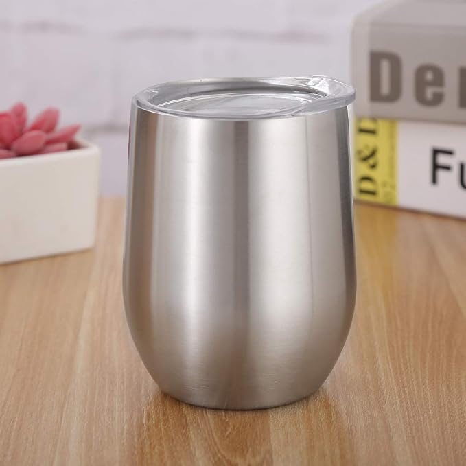 12 oz Stainless Steel Wine Tumbler Stemless Glasses with Lid, Double Wall Insulated Travel Mug Perfect for Wine, Coffee, Drinks, Champagne, Cocktails, Colorful (silver4pcs)