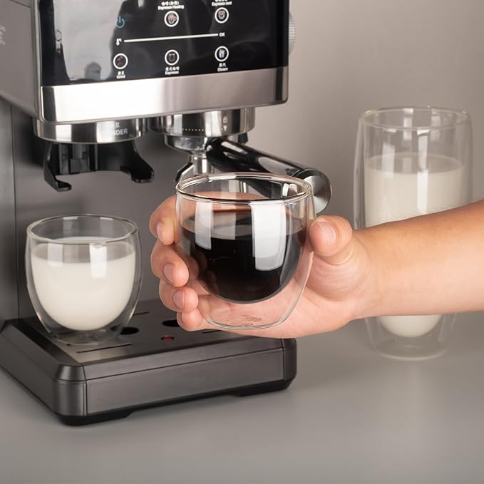 5.5oz Glass Coffee Mugs Set of 4, Double Walled Espresso Cups for Latte Cappuccino Cocoa Milk Cafe Juice, Clear Glass Tea Cup Set Glassware Gift for Christmas Birthday (5.5oz-4Pack)