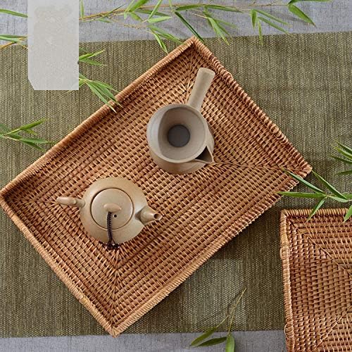 Handwoven Rattan Serving Tray with Handles – 17" Rectangular Wicker Tray for Coffee Table, Breakfast, Drinks, Fruit, Snacks, Ottoman & Kitchen Counter Decor