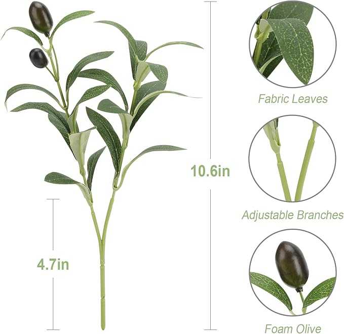 100PCS 10in Faux Olive Leaves Stems Bulk Artificial Olive Branches Bundles Greenery Plants for Small Vase Tabletop Party Activities Greenery Decor Home Office Wedding (Vase Not Included)