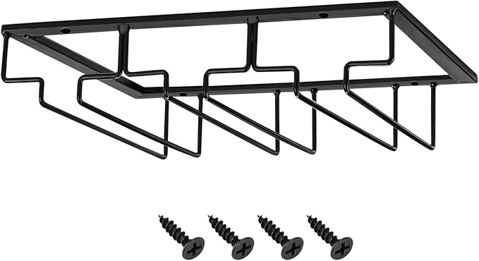 MOCOUM Under Cabinet Stemware Rack, Glass Hanger Rack - Wire Wine Glass Holder Storage Hanger for Cabinet Kitchen Bar (3 Rows)