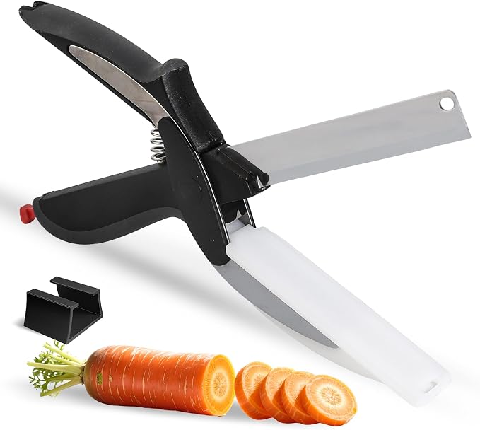 DZ Duozhan Food Cutting Scissors with Built-in Chopping Board - Premium Stainless Steel Kitchen Shears for Vegetables Fruits Meat Poultry - 2-in-1 Multi-Purpose Dishwasher Safe