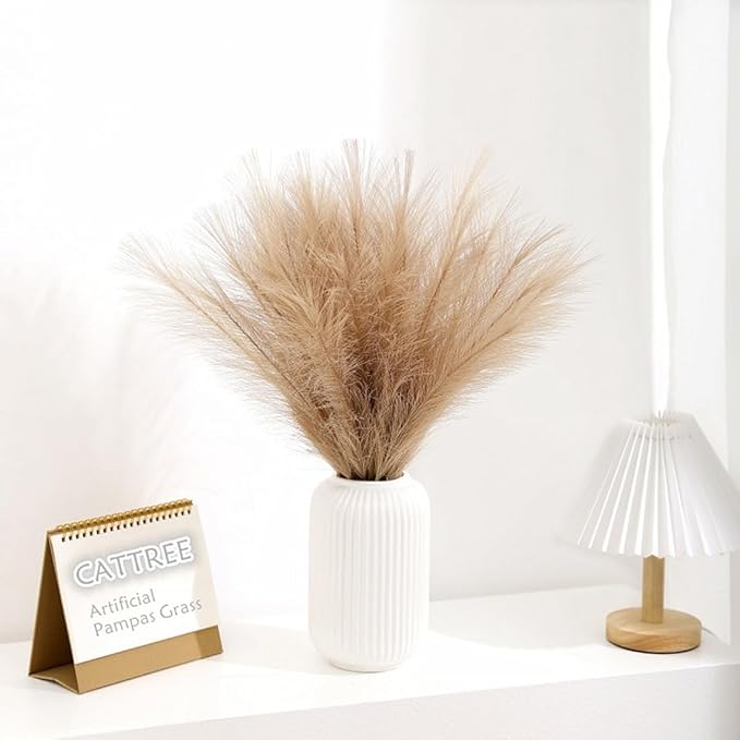 CATTREE Faux Pampas Grass - Khaki 30 Pcs, Artificial Small Pampas Grass Stems 17 Inch Reeds for Home Decor Vase, Dried Flowers, Fake Fluffy Floral, Dry Plant Wedding Party Christmas Boho Decorations