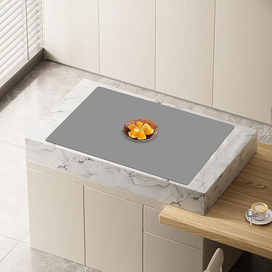 32''x24''(80cmx60cm) Large Silicone Mat for Kitchen Counter, Heat Resistant Countertop Protector, Non-Slip Waterproof Kitchen Island Mat, Easy to Clean, Light Gray
