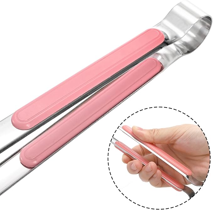 10 Pack Stainless Steel Kitchen Tong, 10 inch Heavy Duty Serving Tong with Heat-Resistant Handle, Grill Clamp Beefsteak Clip in 10 Colors for Cooking, BBQ, Meat, Salad, Ice