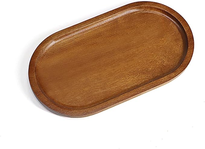 Small Wooden Tray (7.5 x 4.1 inch), Oval Mini Serving Tray | for Coffee Tables, Dessert, Snack, Fruit, Acacia Wood Platter for Vegetable, Decor