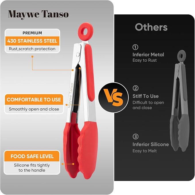Small Silicone Tongs for Cooking,3 PCS 7-Inch Mini Serving Tong-600°F Heat Resistant Non Stick Stainless Steel Tong s with Silicone Tips Food Tong Cooking Tongs for Salad,Buffet Serving