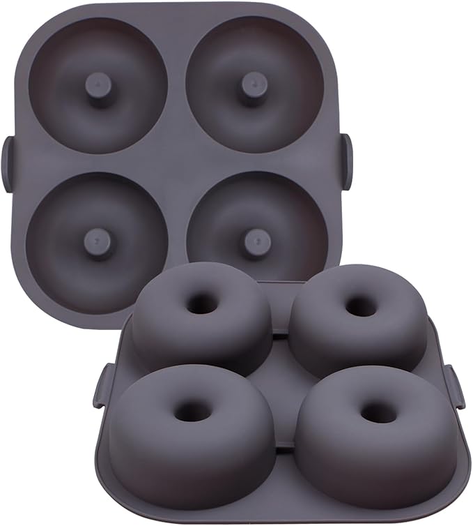 Silicone Donut Molds for Air Fryer, Set of 1, 4-Cavity Non-Stick Doughnut Pans with Carrying Handle, Doughnut Bagel Baking Tin for Muffins Cake, Dishwasher Safe, Grey