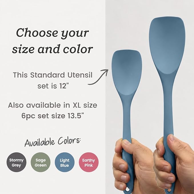 Starpack Stir and Serve Silicone Cooking Utensils Set (5-Piece, 11") - LFGB Non Toxic, 600°F Heat Resistant, BPA-Free - One-Piece Seamless, Dishwasher Safe - for Nonstick Cookware, Light Blue