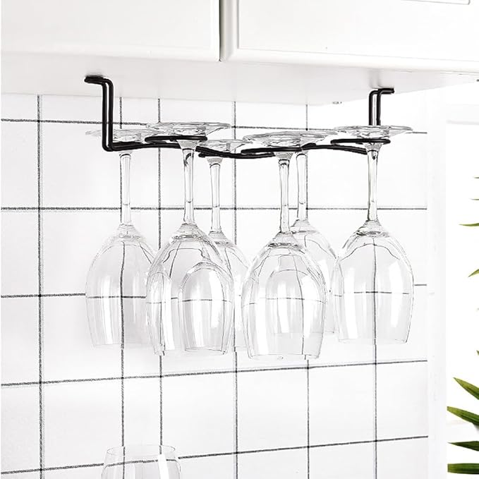 CAKERS Creative Hanging Stemware Display Rack|Screw Mount Iron Art Under Cabinet Wine Glass Rack|Glassware Drying Storage Hanger For Kitchen,Bar And Restaurant,Bronze,Small-32.5cm(12.7in)