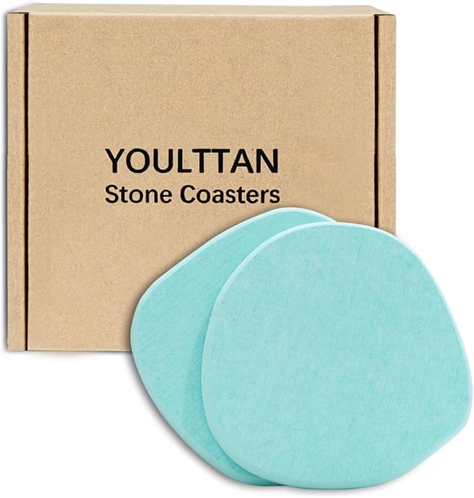 Diatomaceous Earth Coasters,3.9"x3.9", Quick-Dry, Absorbent, Heat-Resistant, Modern Stone Design, Dark Gray, Irregular Shape (2, Green)