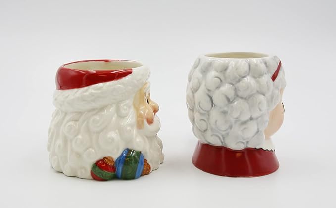 Fine Ceramic Christmas Holidays Mr. & Mrs. Santa Claus Mugs Set of 2 (2 Pieces Set), 5-3/4' L, White, Grey, Red