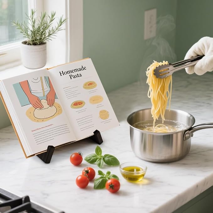 Cookbook Stand, Recipe Book Holder for Kitchen Counter Solid Wood Cookbook Holder Set, Adjustable Recipe Book Holder, Multifunctional Display Stand(Color:Brown)