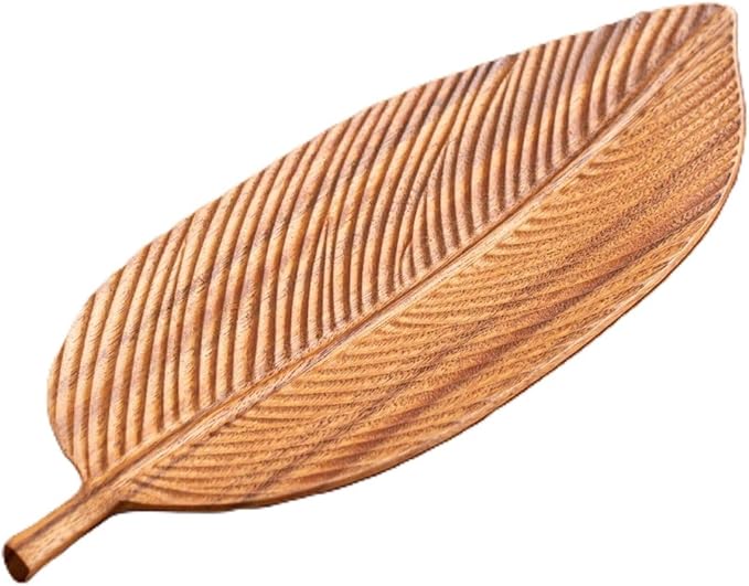 Walnut Wood Fruit Tray, Handmade Chinese Style Snack Serving Plate, Solid Wood Tea Dessert Tray for Dim Sum, Vintage Walnut Platter, Gift (Leaf Vein)