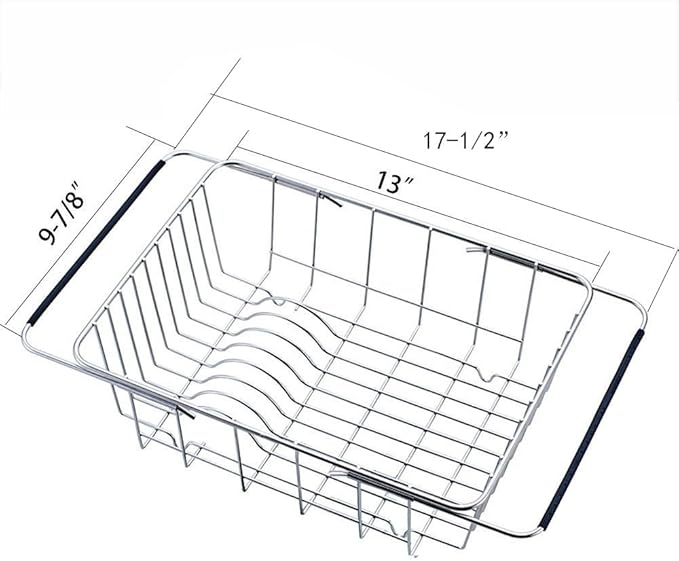 Adjustable Over Sink Dish Drying Rack Stainless Steel Dish Drainer, On Counter or in Sink Dish Rack, Deep and Large- Rustproof