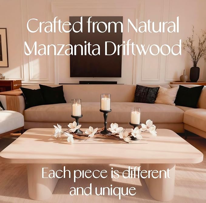 Modern Dining Table Centerpiece, Magnolia Driftwood Candle Holder Set Black