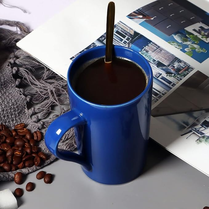 12 oz Coffee Mugs Office Party, M099 Novelty Marble Ceramic Cup for Friend Women Men Sister Coworker, Set of 4, Blue