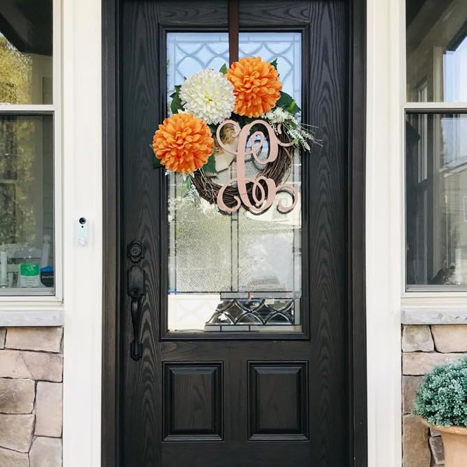 Briful [6PCS Autumn Artificial Chrysanthemum Flowers – 25.6” Long Stem Faux Silk Flowers with Large 6” Bloom Heads, Realistic Plastic Leaves – for Home Wedding Party Office Fall Decor (Orange)
