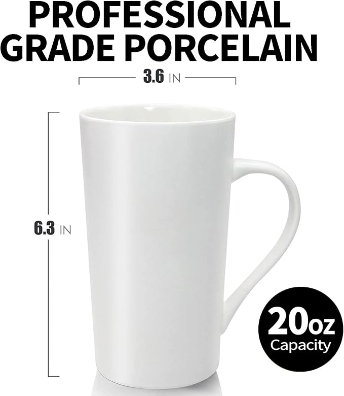 20oz Ceramic Coffee Mugs Large Latte Mugs Modern White Drinking Cups with Handles Set of 4 Perfect for Tea, Coffee, Cocoa