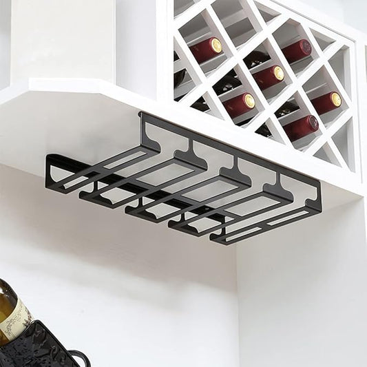 Under Cabinet Stemware, Hanging Wine Glass Holder with Screws, Glasses Storage Hanger Iron Organizer for Home Kitchen Bar