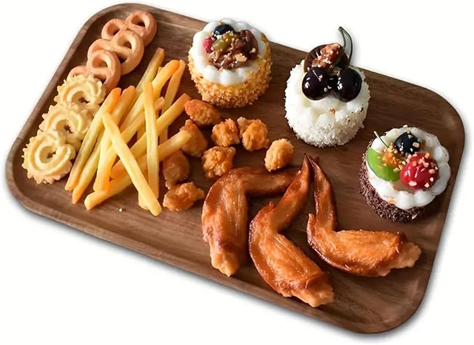 Wooden Server Trays,Acacia Wood Plate,Rectangular Dessert Platter for Cookie,Beef,Chicken,Dessert, Party, Food,Snack Appetizer, Kitchen Platter,Plates,Cheese Board(11.8"X7.9"-4pcs)