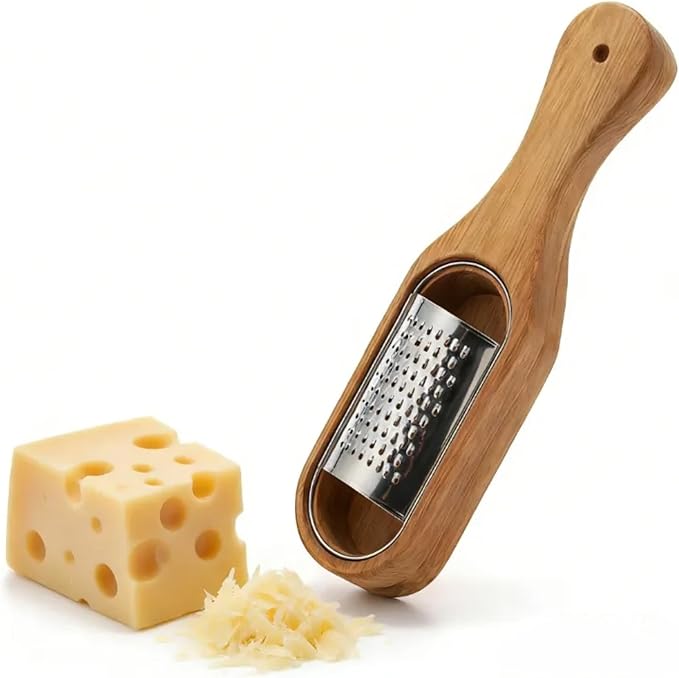 ZENFUN Removable SUS304 Stainless Steel Cheese Grater with Wooden Container, Acacia Wood Wooden Shredder, Citrus Zester, Perfect for Presenting Freshly Grated Cheese or Zest