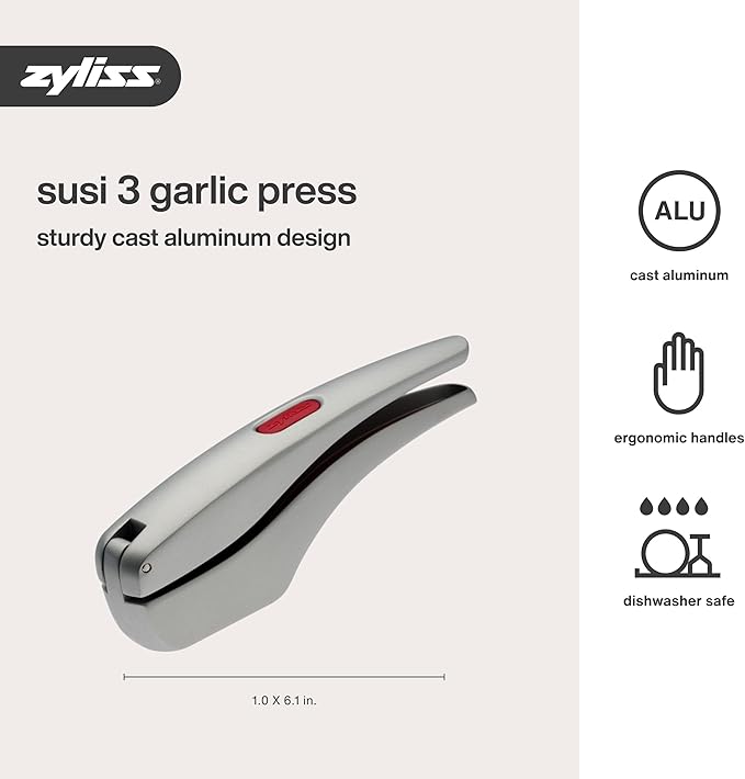 ZYLISS Susi 3 Garlic Press "No Need To Peel" - Built in Cleaner - Crusher, Mincer and Peeler, Cast Aluminum