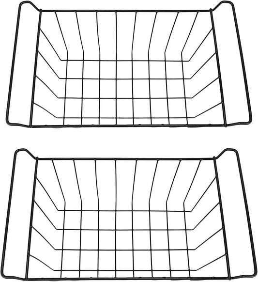 2pcs Freezer Wire Storage Basket, Hanging Rack Organizer Bin with PE Coated Solid Steel Wire for Refrigerator Shelves Cabinets Closets (L 47.5cm X W 24.5cm X H 20cm)