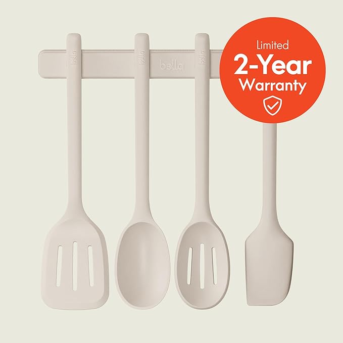bella 5-Piece Kitchen Tool Set with Magnetic Rack, Silicone, Turner, Spoon, Slotted Spoon, Spatula, Utensil Holder, Magnetic Holder, Non-toxic*, Food-grade, Heat safe to 425°F, Dishwasher Safe, Slate